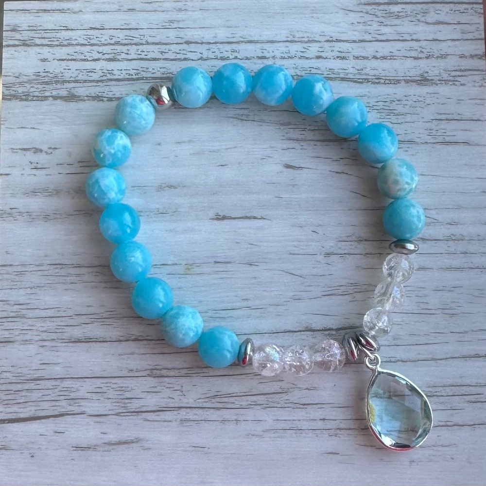 Blue and White Beaded gemstone charm Bracelet